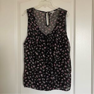Sheer Sleeveless Black Floral Blouse Size Small